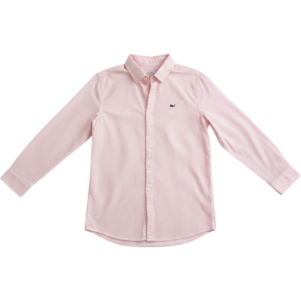 Vineyard Vines Boys Pink and White Striped Long Sleeve Button Down Size L 12-14